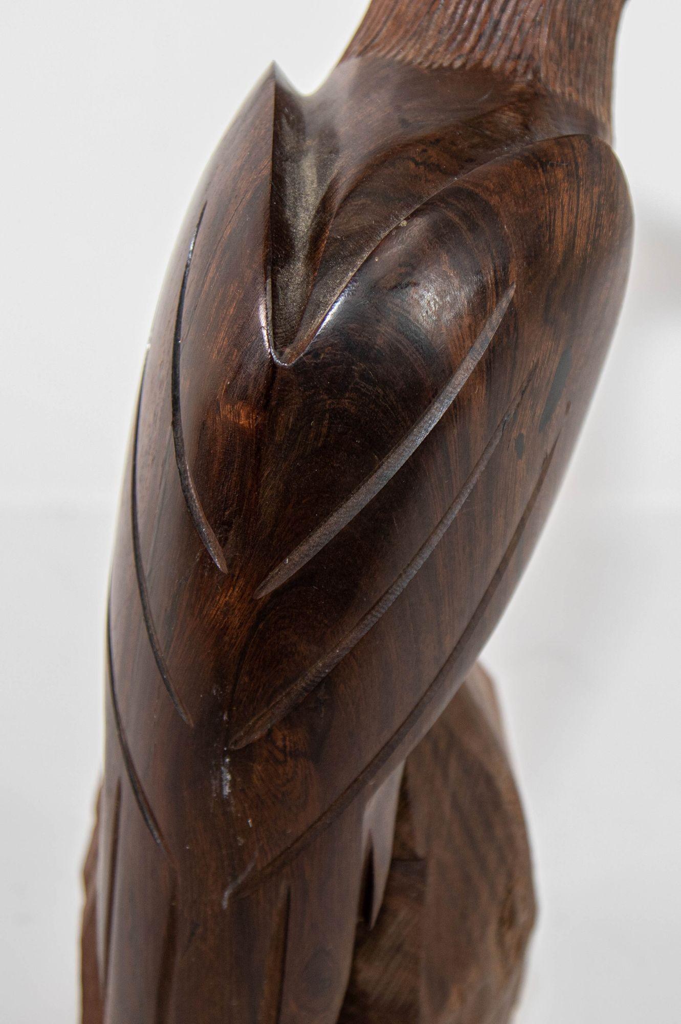 Folk Art 1960s Sculpture of an American Eagle Hand Carved in Seri Ironwood For Sale