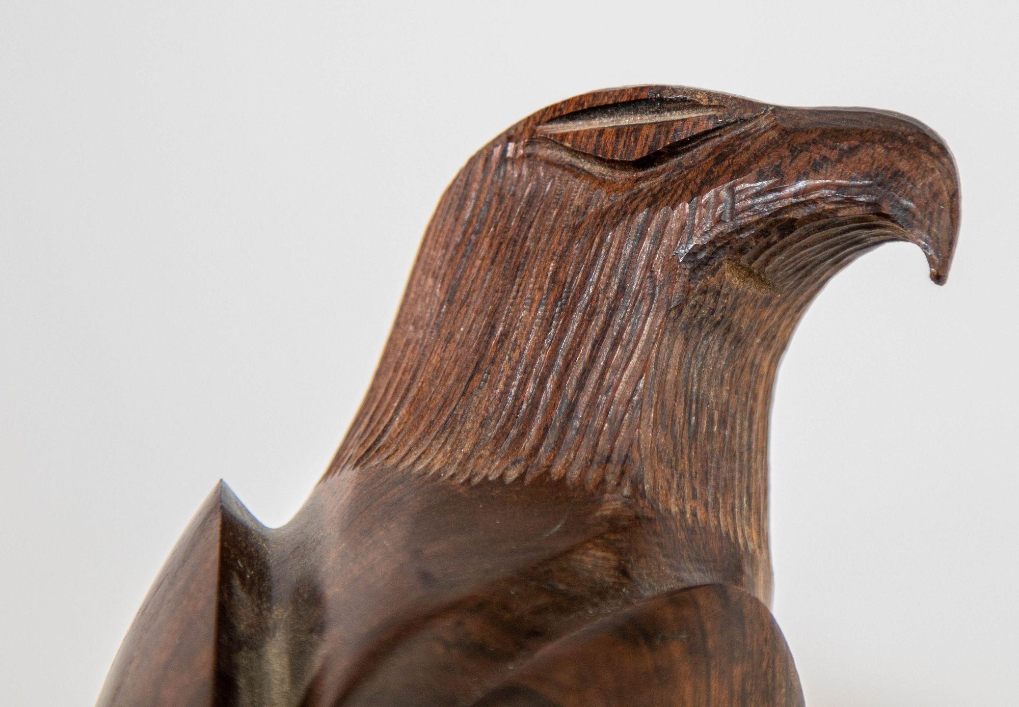 Hand-Carved 1960s Sculpture of an American Eagle Hand Carved in Seri Ironwood For Sale