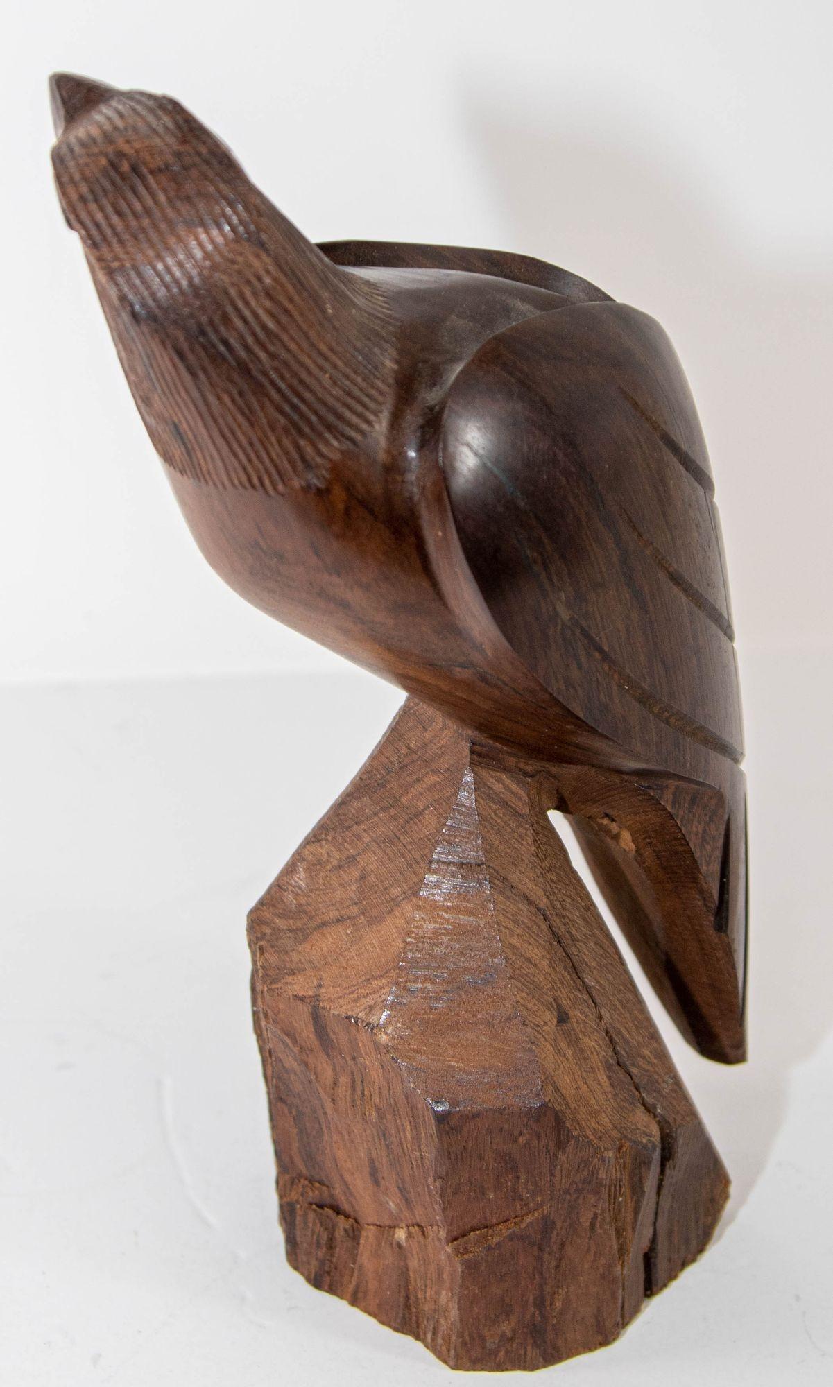 Wood 1960s Sculpture of an American Eagle Hand Carved in Seri Ironwood For Sale