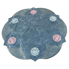 1960s Bartolucci Arts Lotus Sculptural Marble Etched Painted Coffee Table