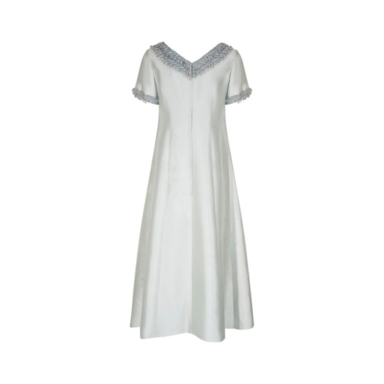 1960s Sea Foam Green Silk Gazzar Embellished Couture Dress For Sale at  1stDibs | a line dress example