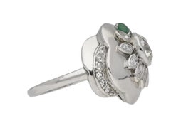1960s Seaman Schepps Diamond Emerald Flower Ring