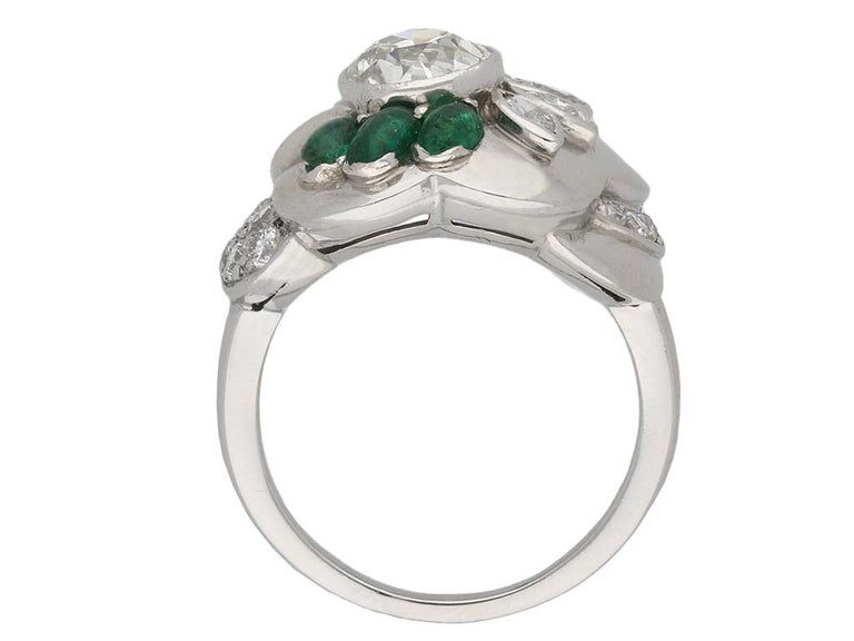 1960s Seaman Schepps Diamond Emerald Flower Ring For Sale at 1stDibs