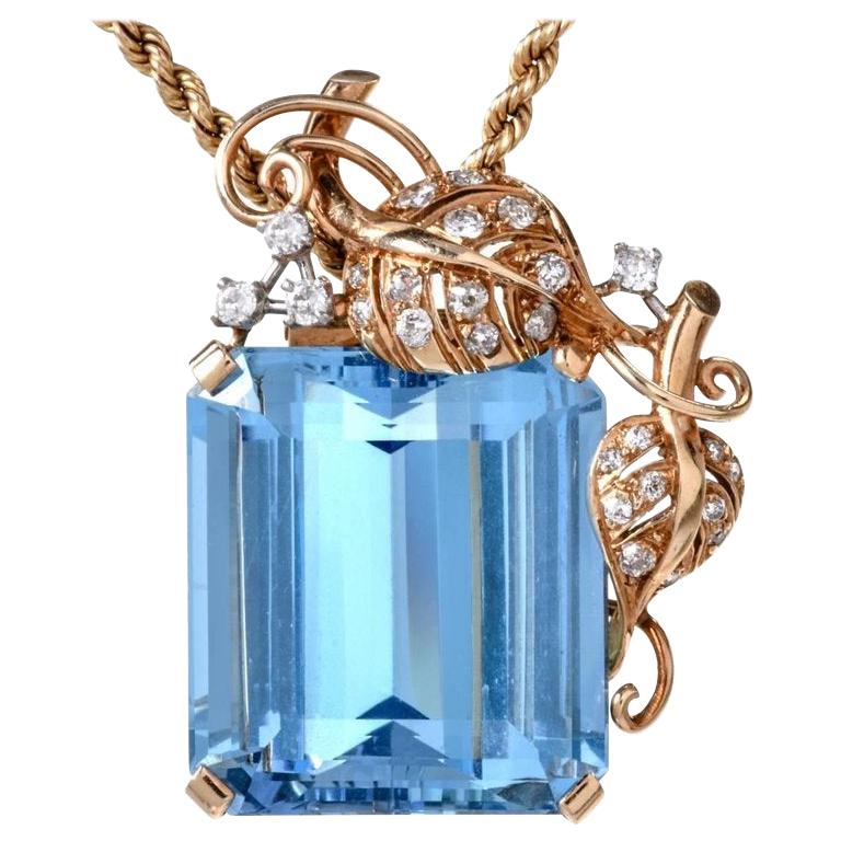 Alfiler broche de oro de 18 quilates con aguamarina GIA Seaman Schepps de los años 60