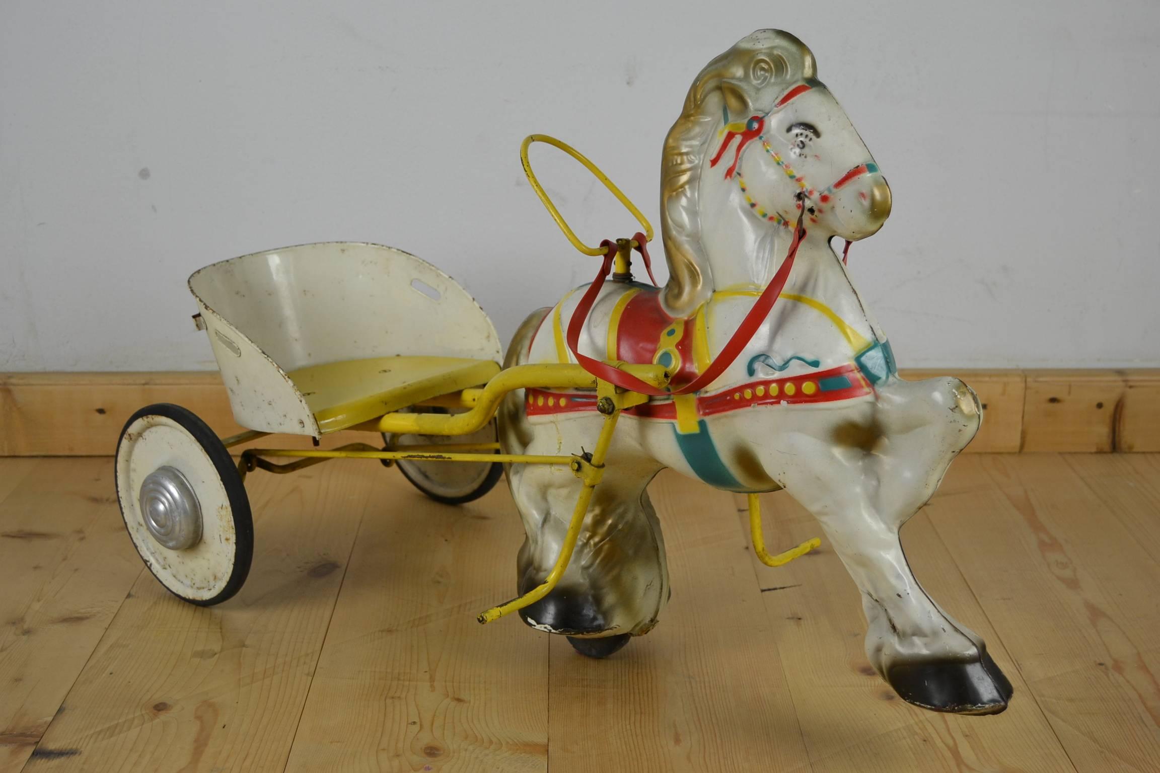 British 1960s Sebel Mobo Toy Horse, Pedal Carrey Trailer, Pressed Steel, UK