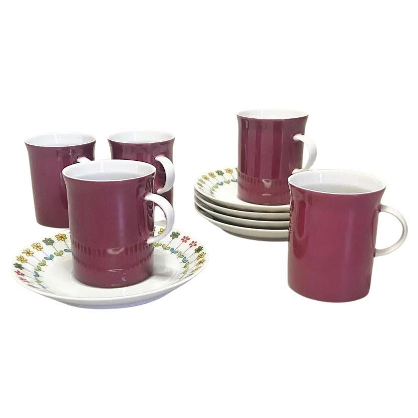 1960s Secunda Purple Tea Cups With Piemonte Saucers for Rosenthal Studio - 10 Pc For Sale