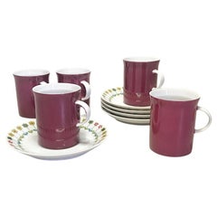 1960s Secunda Purple Tea Cups With Piemonte Saucers for Rosenthal Studio - 10 Pc
