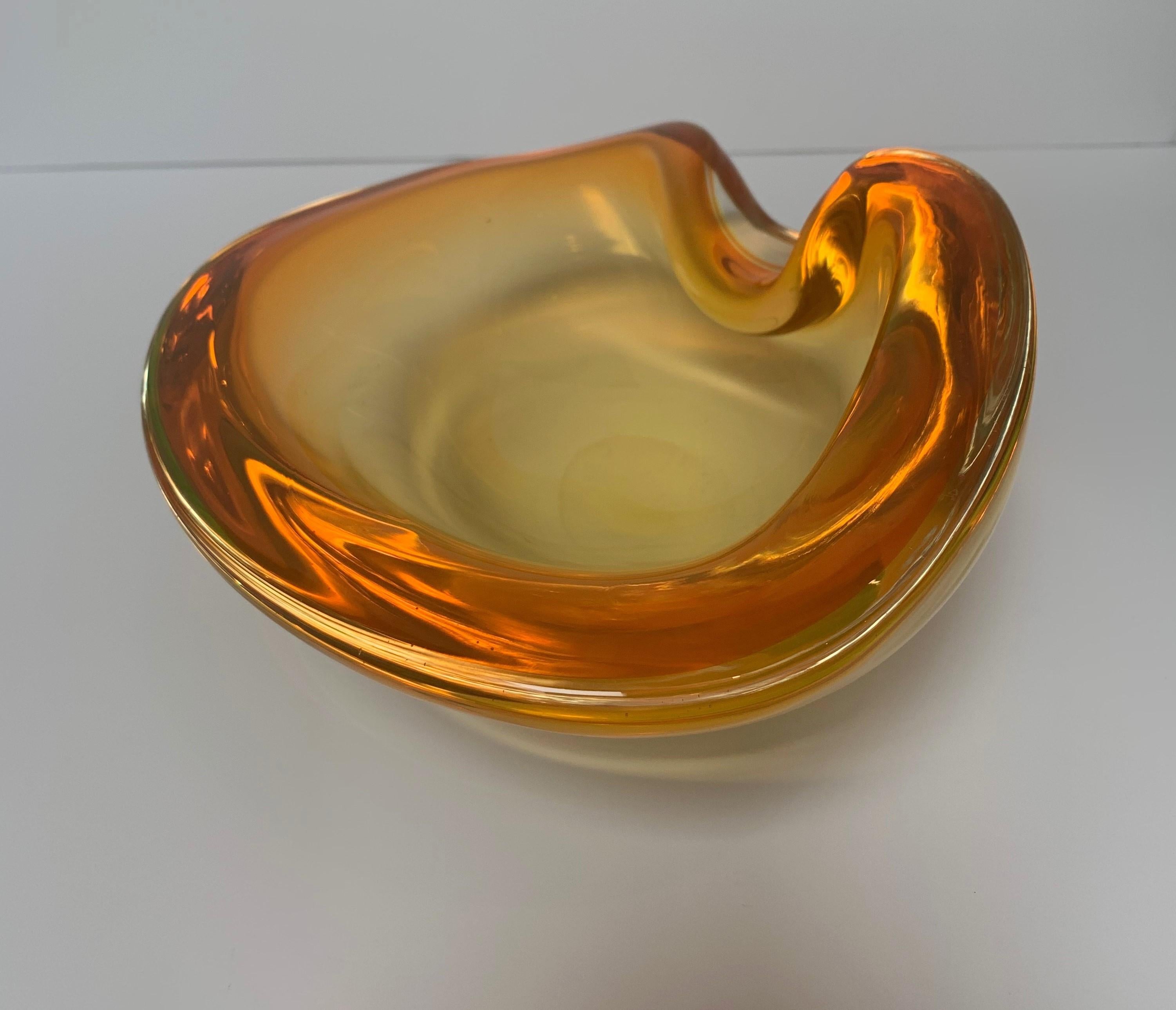 1960s Seguso Murano bowl, iridescent orange.