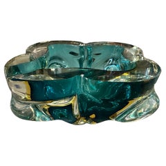 Cenicero Grande de Cristal de Murano Verde y Amarillo Estilo Seguso Moderno de los Años 60