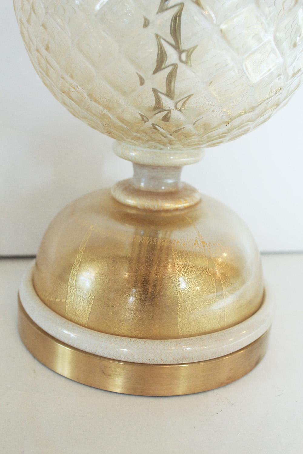 1960er Seguso Ananaslampe aus weißem und klarem, goldbestäubtem Murano-Glas im Angebot 2