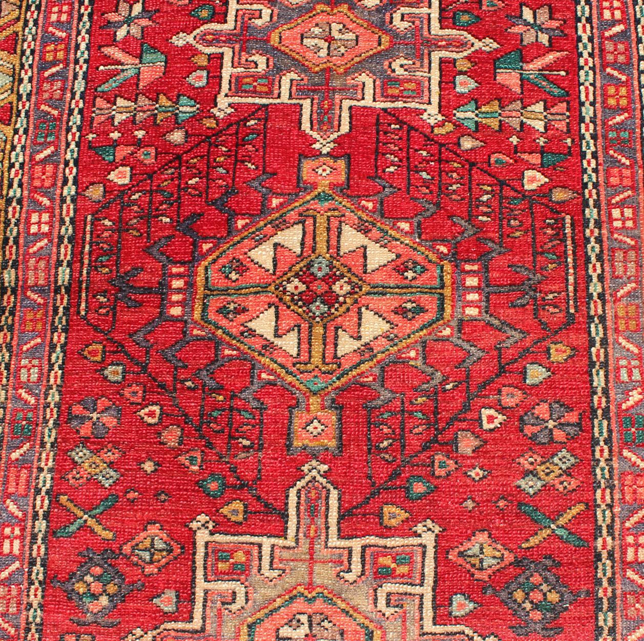 Wool 1960's Semi-Antique Persian Karadjeh Narrow Runner