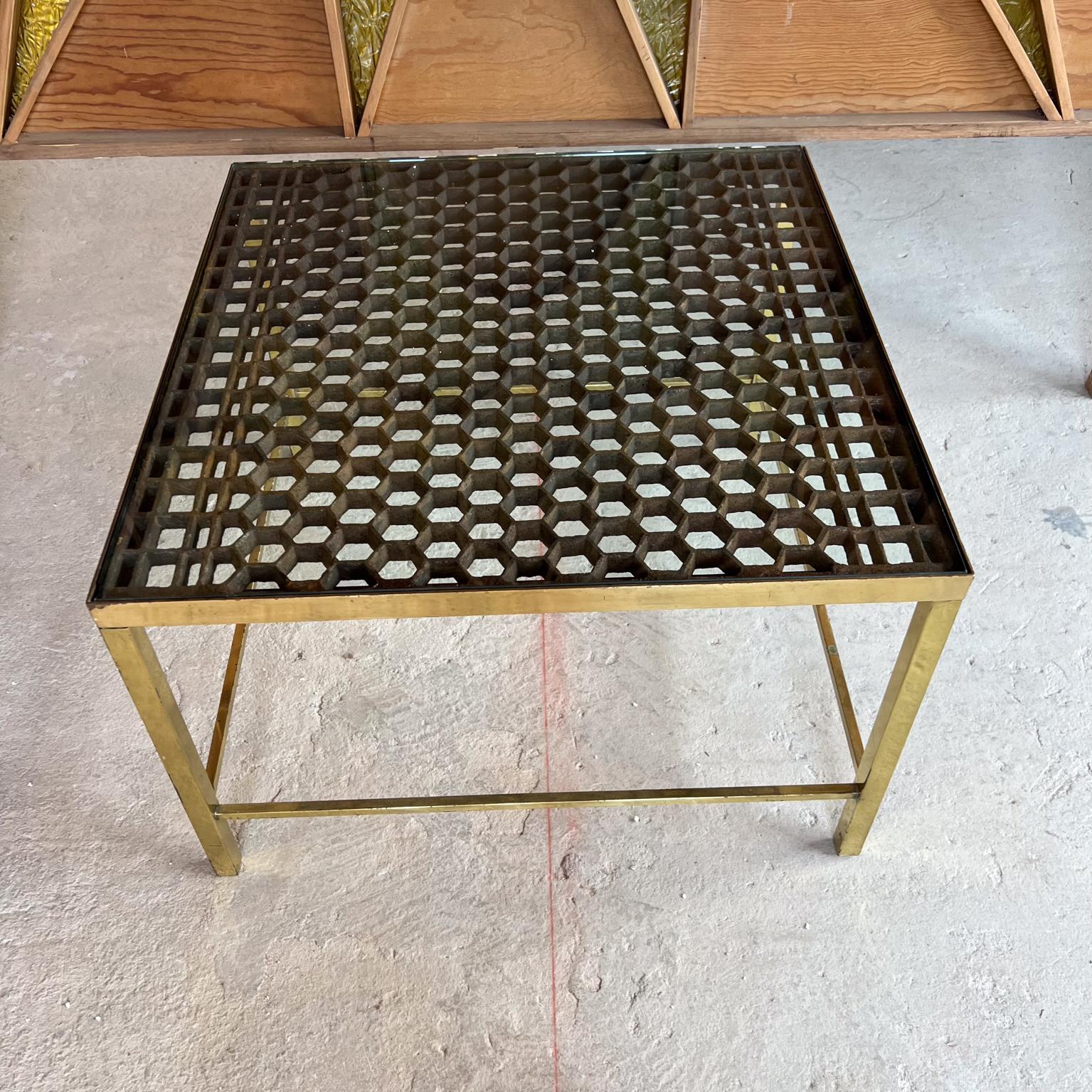 Mid-Century Modern 1960s Sensational Custom Side Table Brass and Iron Grate For Sale