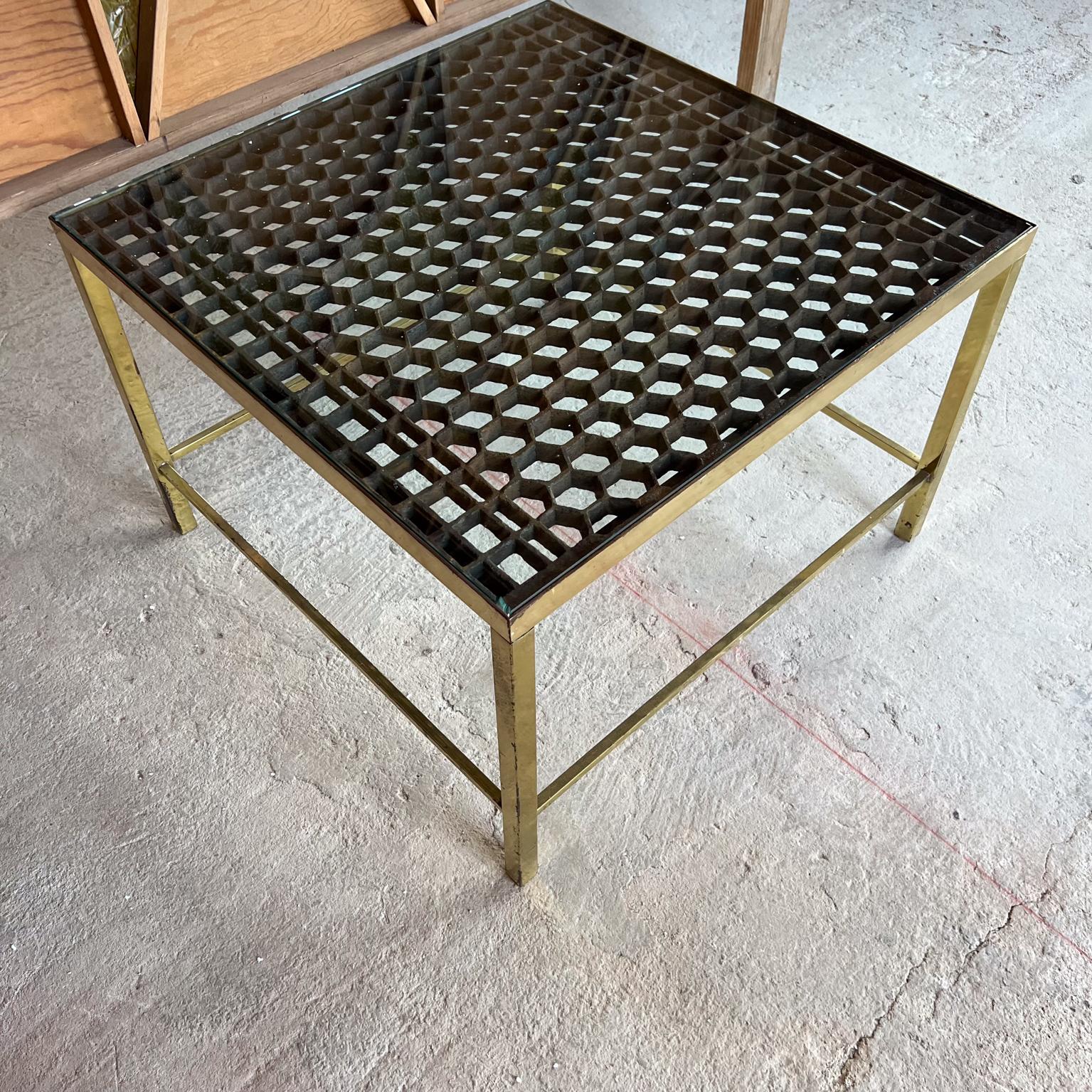 Mid-20th Century 1960s Sensational Custom Side Table Brass and Iron Grate For Sale