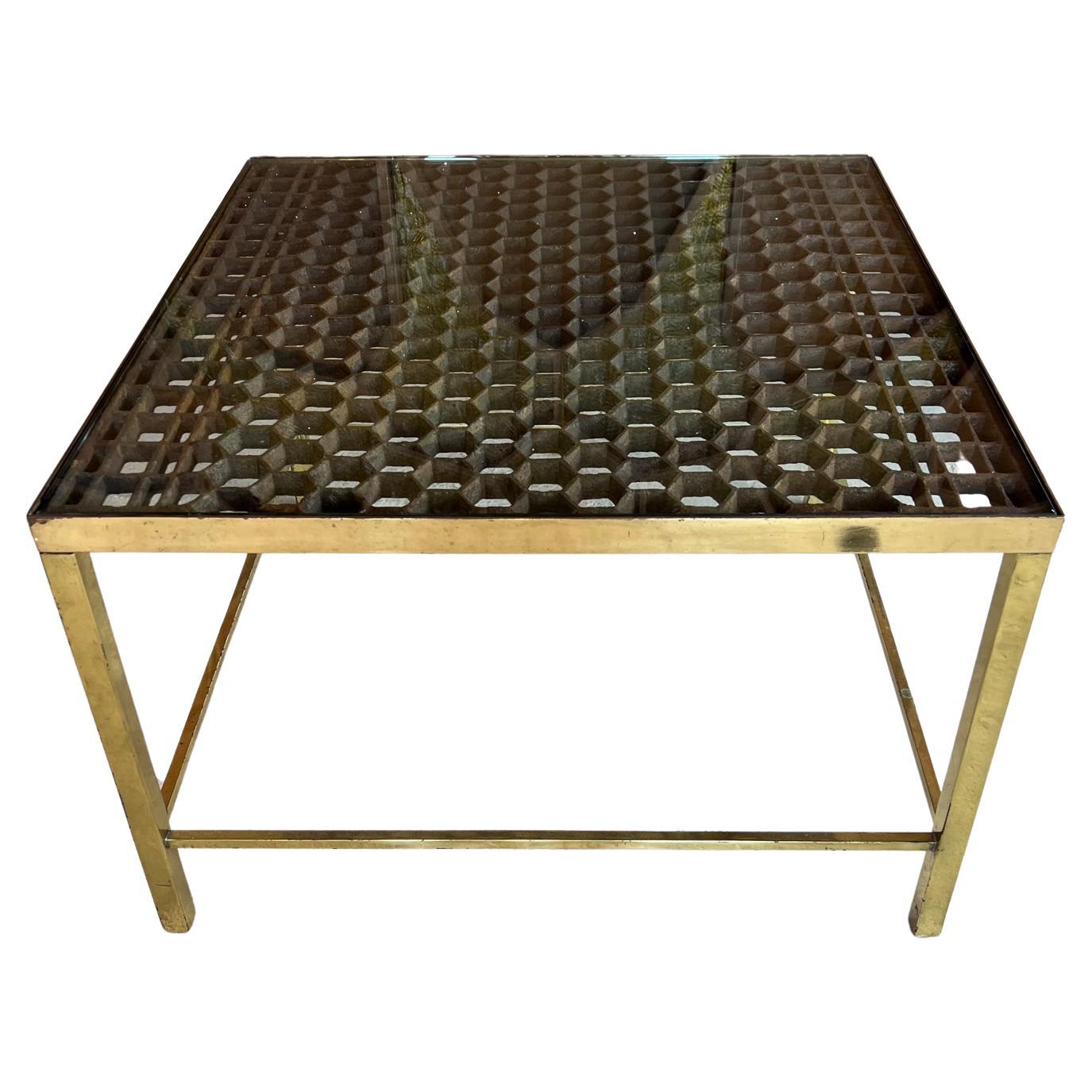 1960s Sensational Custom Side Table Brass and Iron Grate For Sale