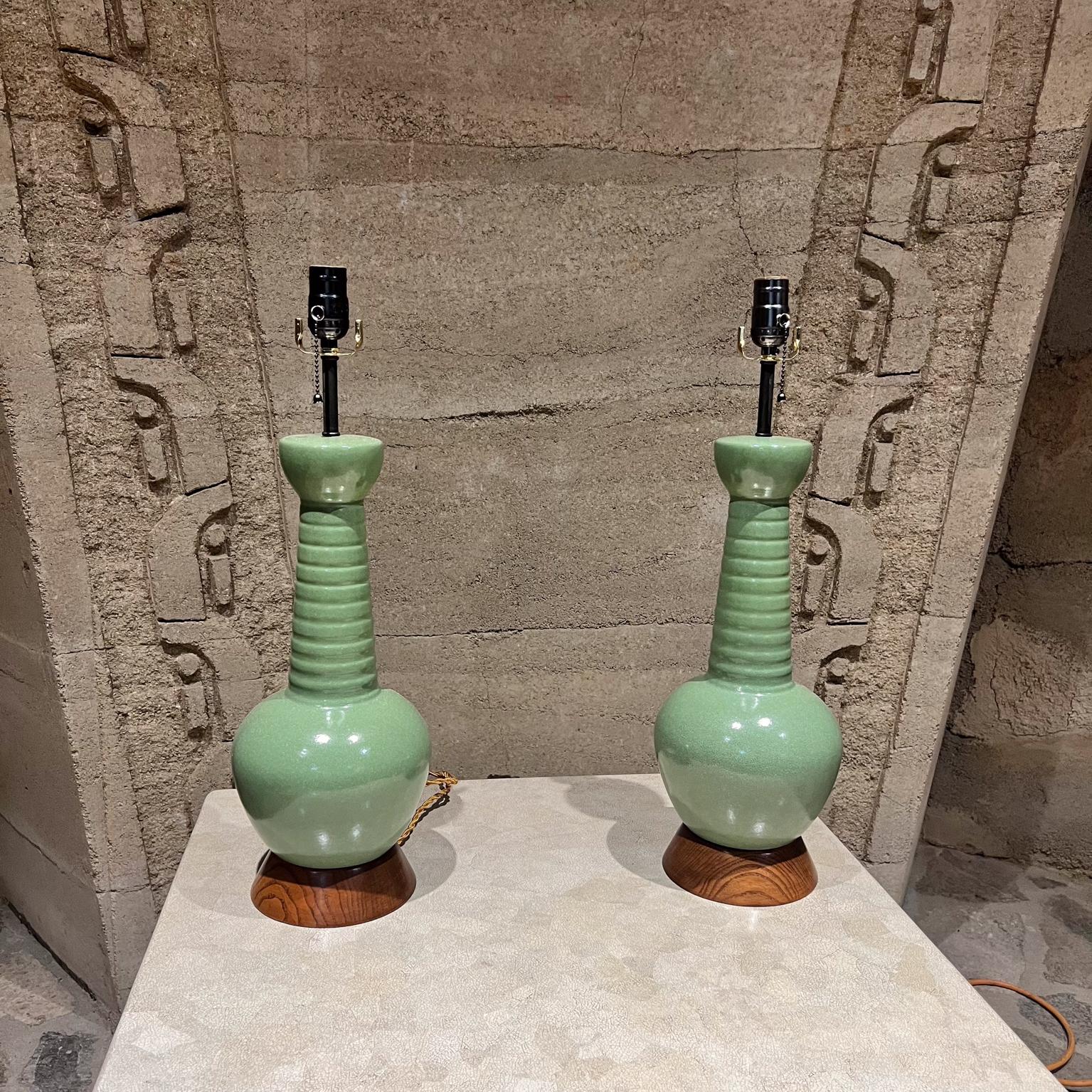 1960s Sensational Modern Green Table Lamp Pair Ceramic 2