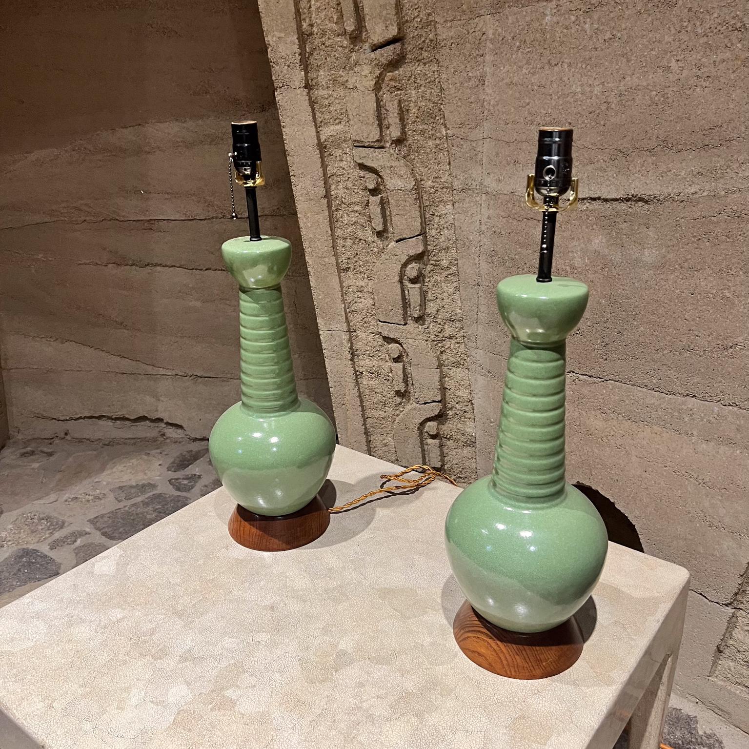 1960s Sensational Modern Green Table Lamp Pair Ceramic 4
