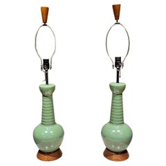 1960s Sensational Modern Green Table Lamp Pair Ceramic