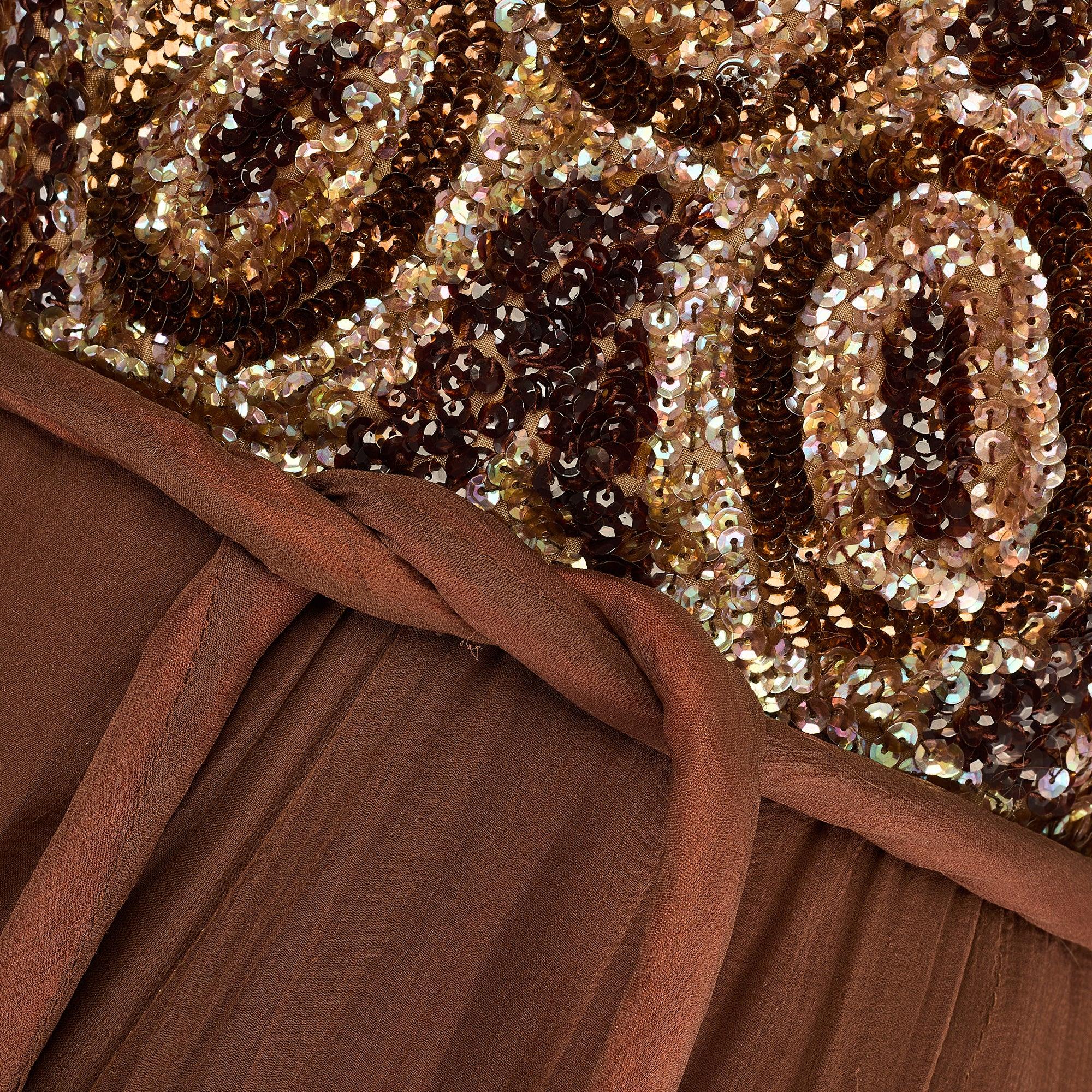1960er Jahre Paillettenbesetztes Couture-Kleid in Braun Damen im Angebot