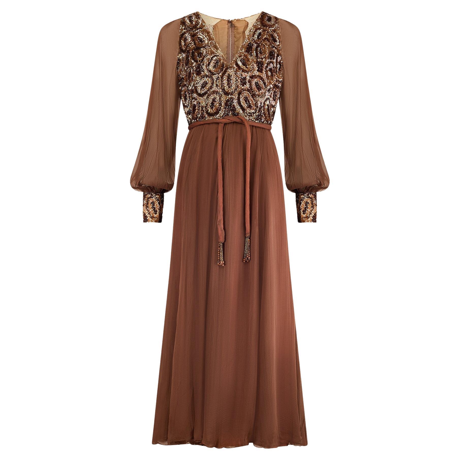 Abito marrone con paillettes Couture Made 1960