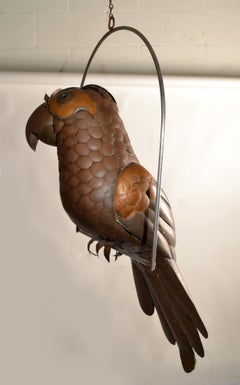 1960s Sergio Bustamante Brass Copper Metal Parrot Animal Hanging Perch Mexico