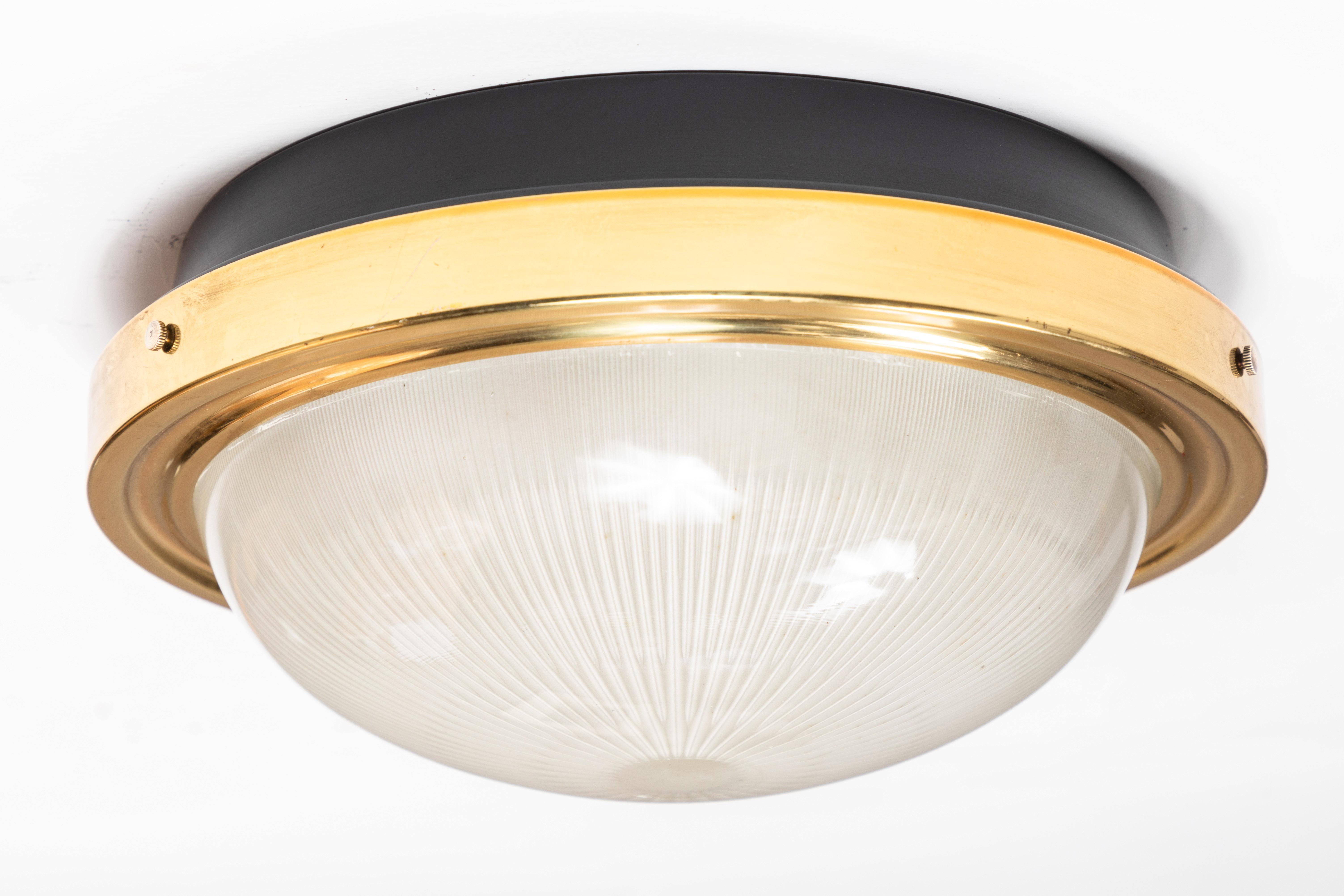 Pressed 1960s Sergio Mazza Brass and Glass Wall or Ceiling Light for Artemide