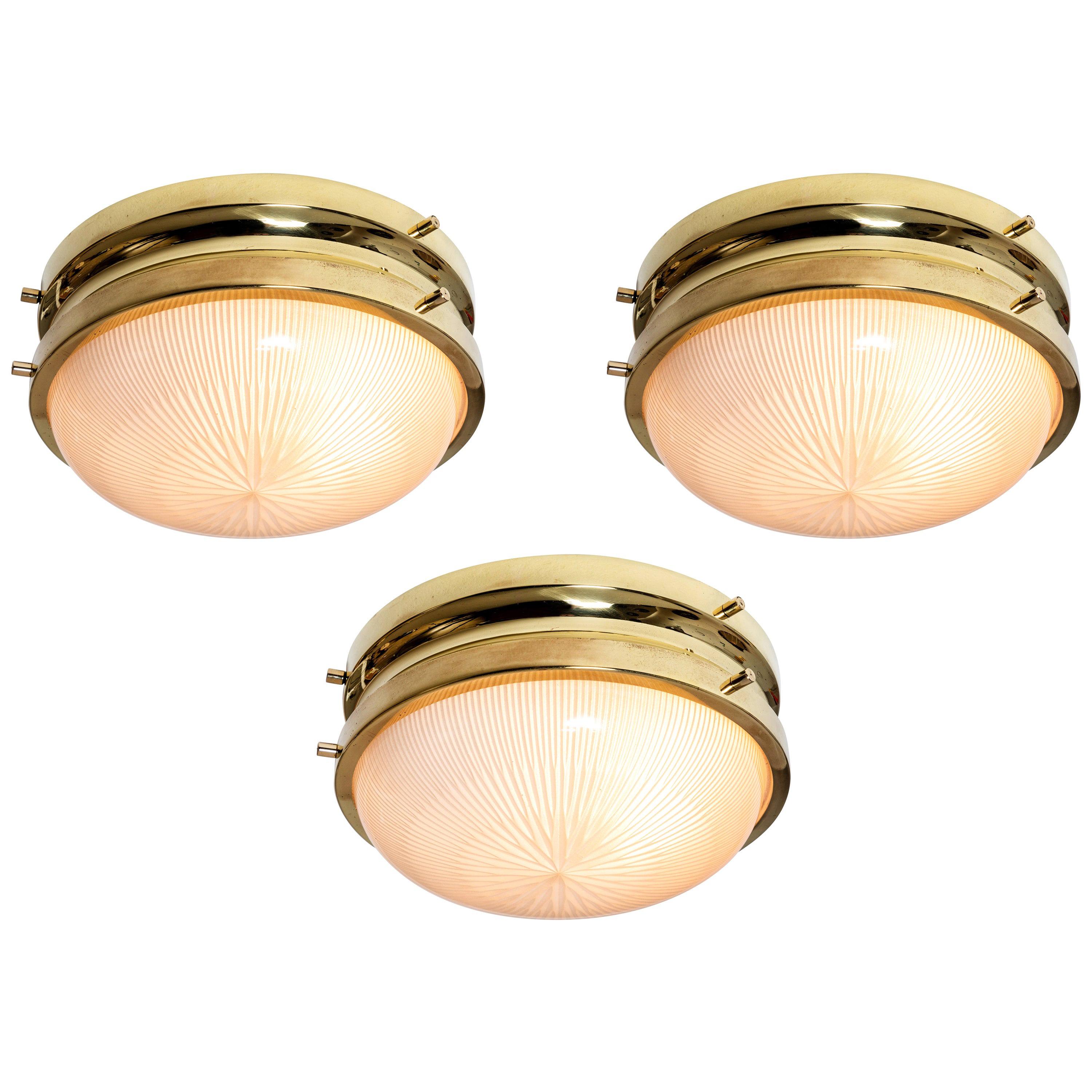 1960s Sergio Mazza Petite Brass 'Sigma' Wall or Ceiling Lights for Artemide