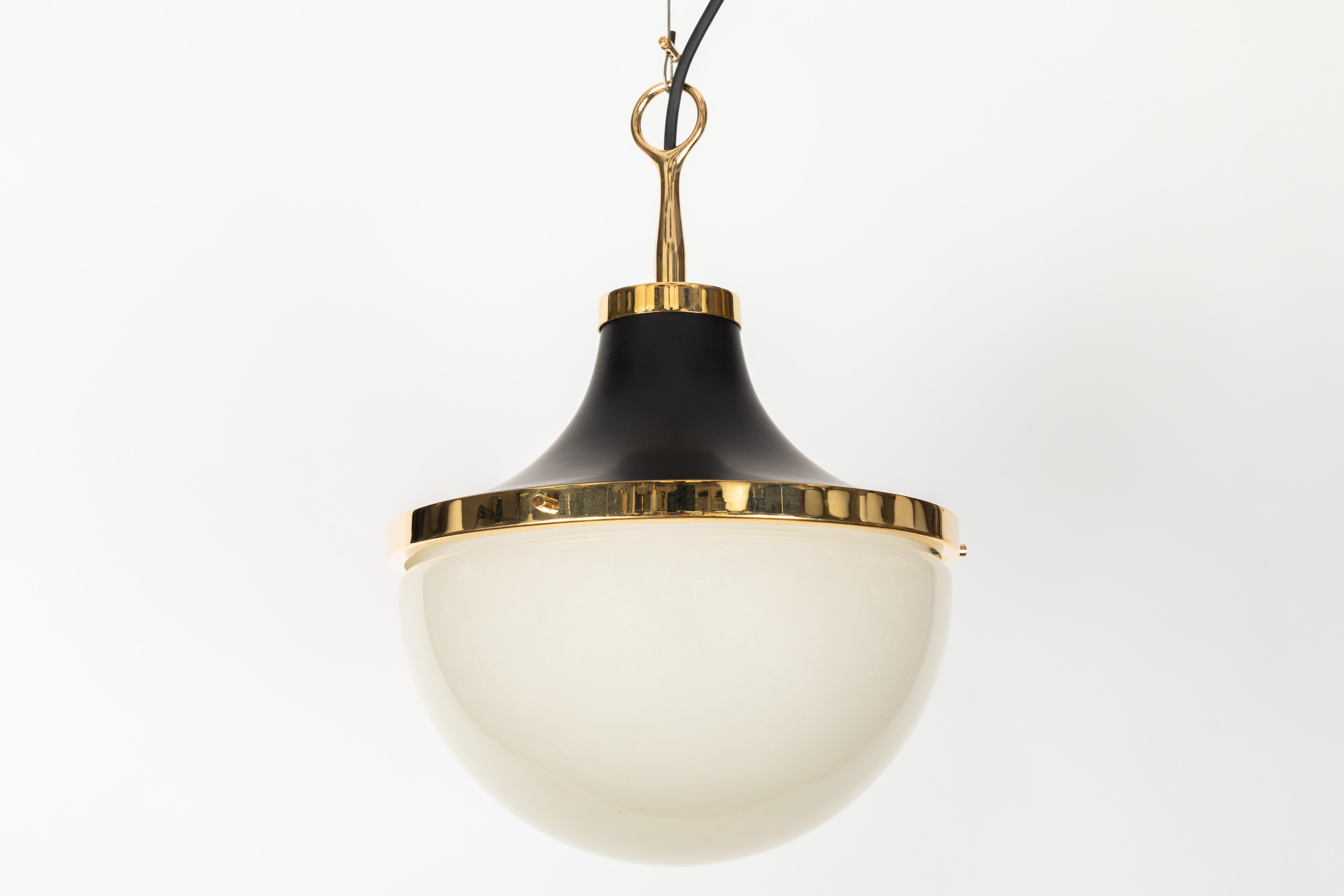 Italian 1960s Sergio Mazza 'Pi' Pendant in Brass and Glass for Artemide For Sale