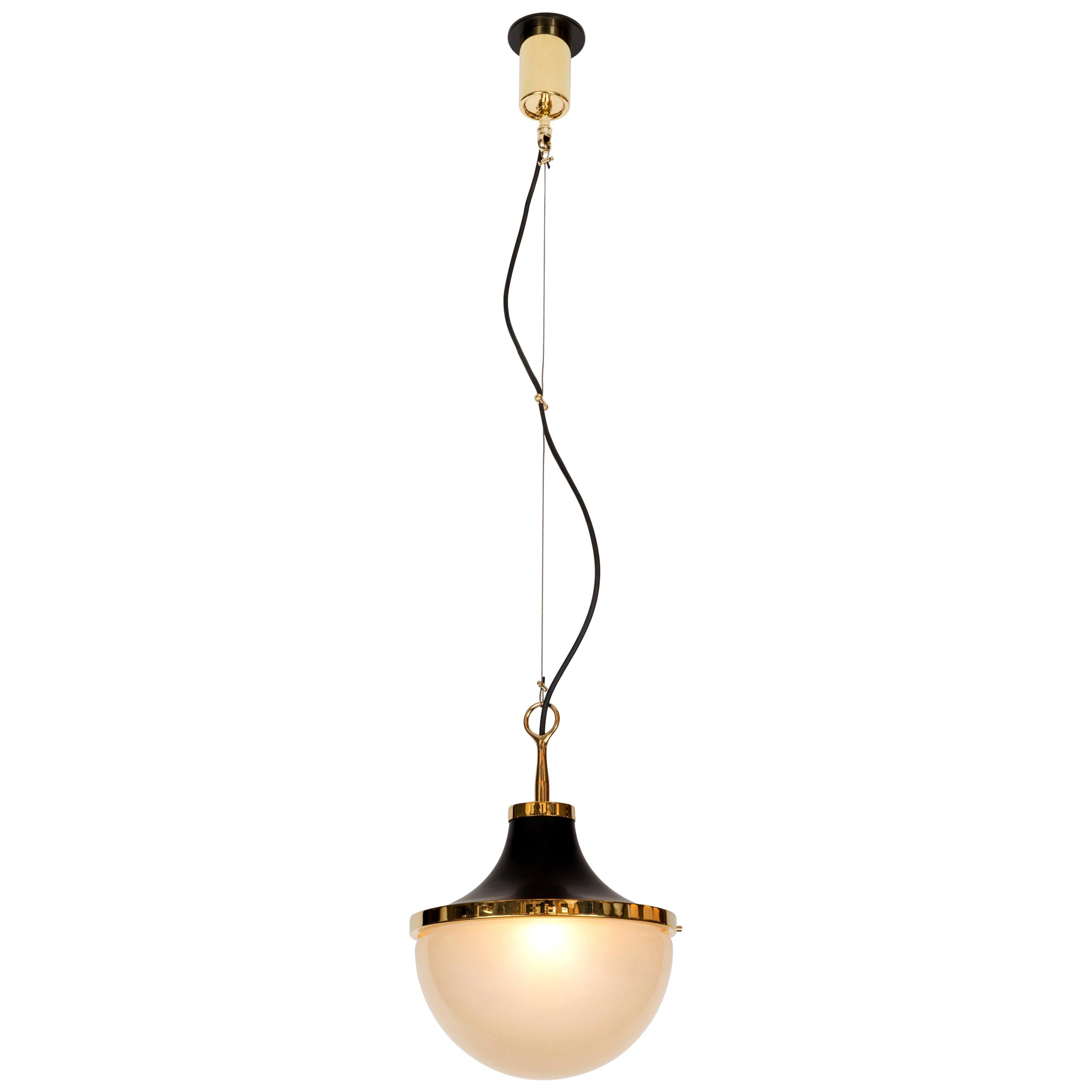 Lampe à suspension Pi de Sergio Mazza en laiton et verre des années 1960 pour Artemide