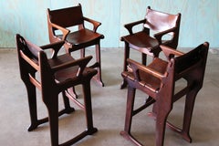 1960s Sergio Rodrigues Style Brazilian Barstools in patinated leather - Set of 4