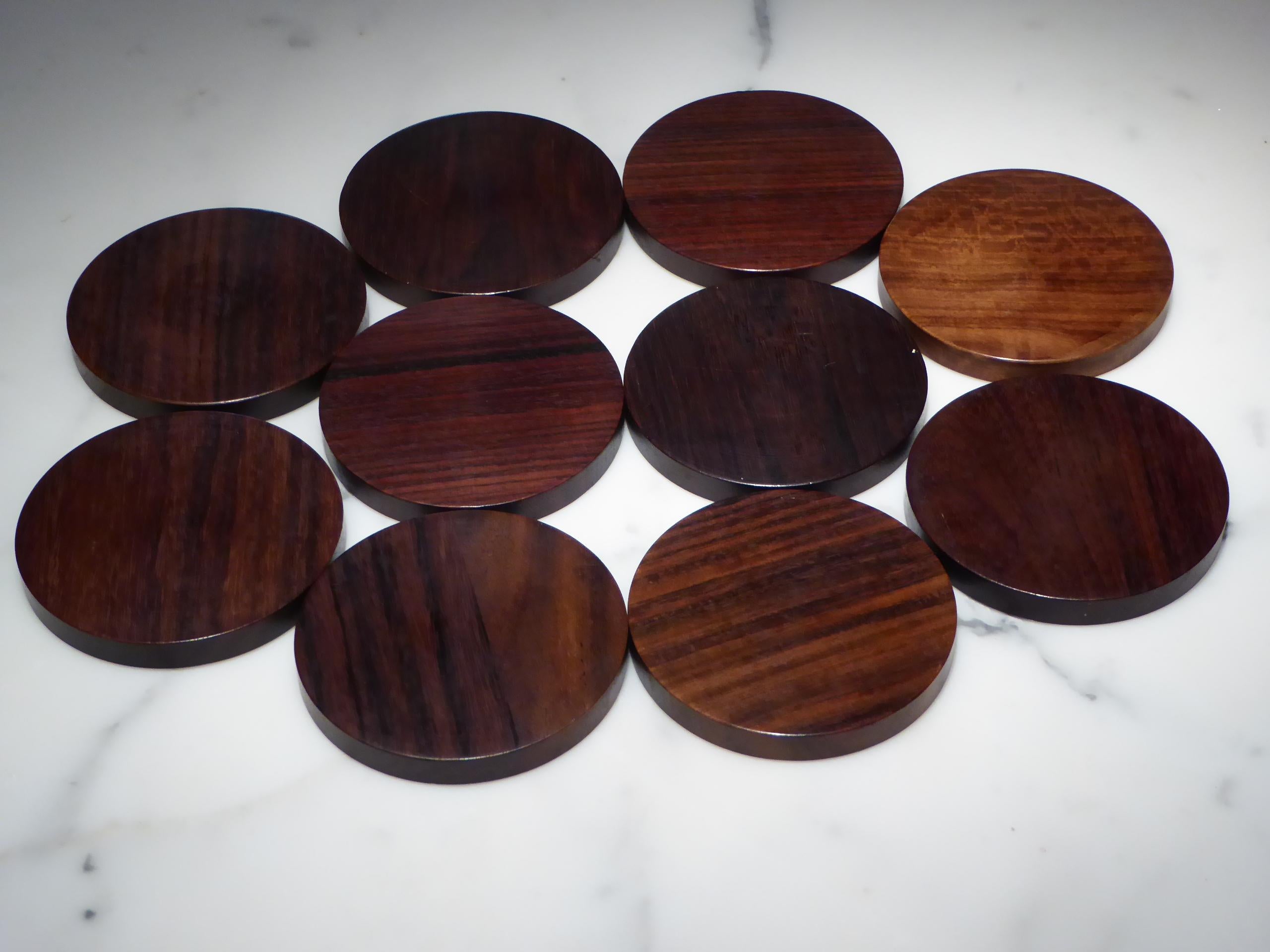 1960s Set 10 Danish Modern Carved Rosewood Coasters by Saap of Denmark In Good Condition In Miami, FL