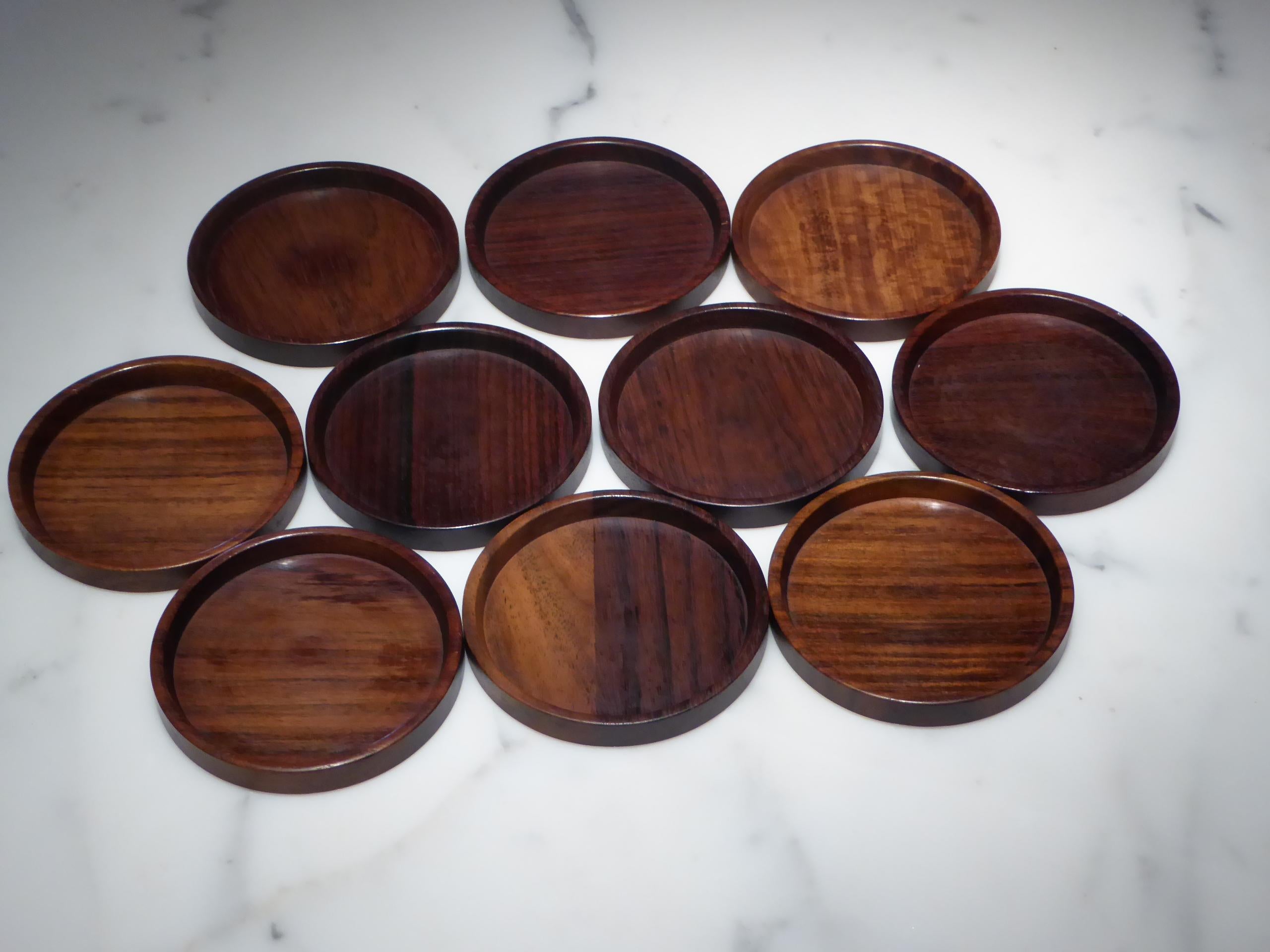 Mid-20th Century 1960s Set 10 Danish Modern Carved Rosewood Coasters by Saap of Denmark