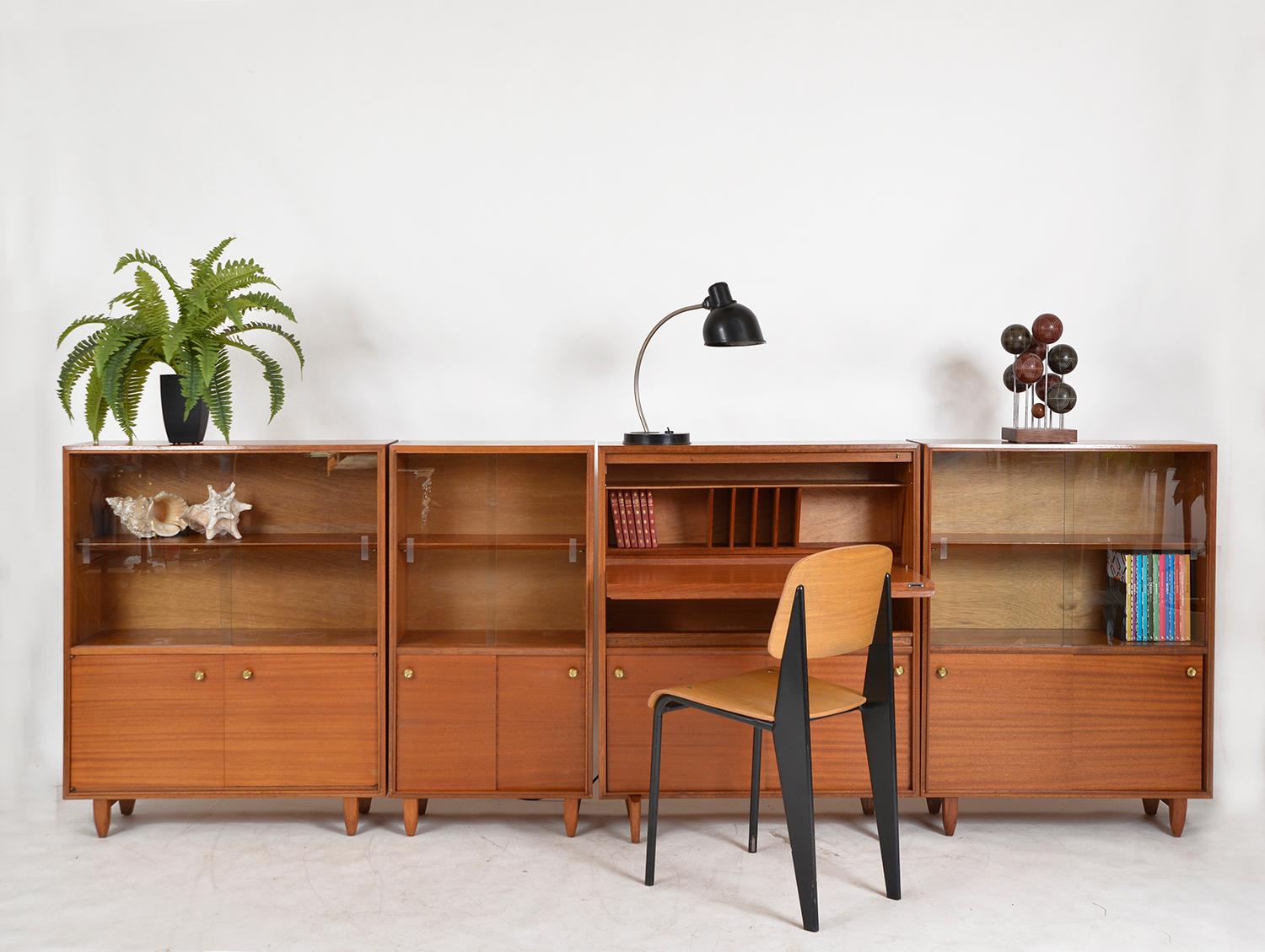Mid-Century Modern 1960s Set 4 Multi-Width Cabinets Desk Shelves by Robert Heritage Beaver & Tapley