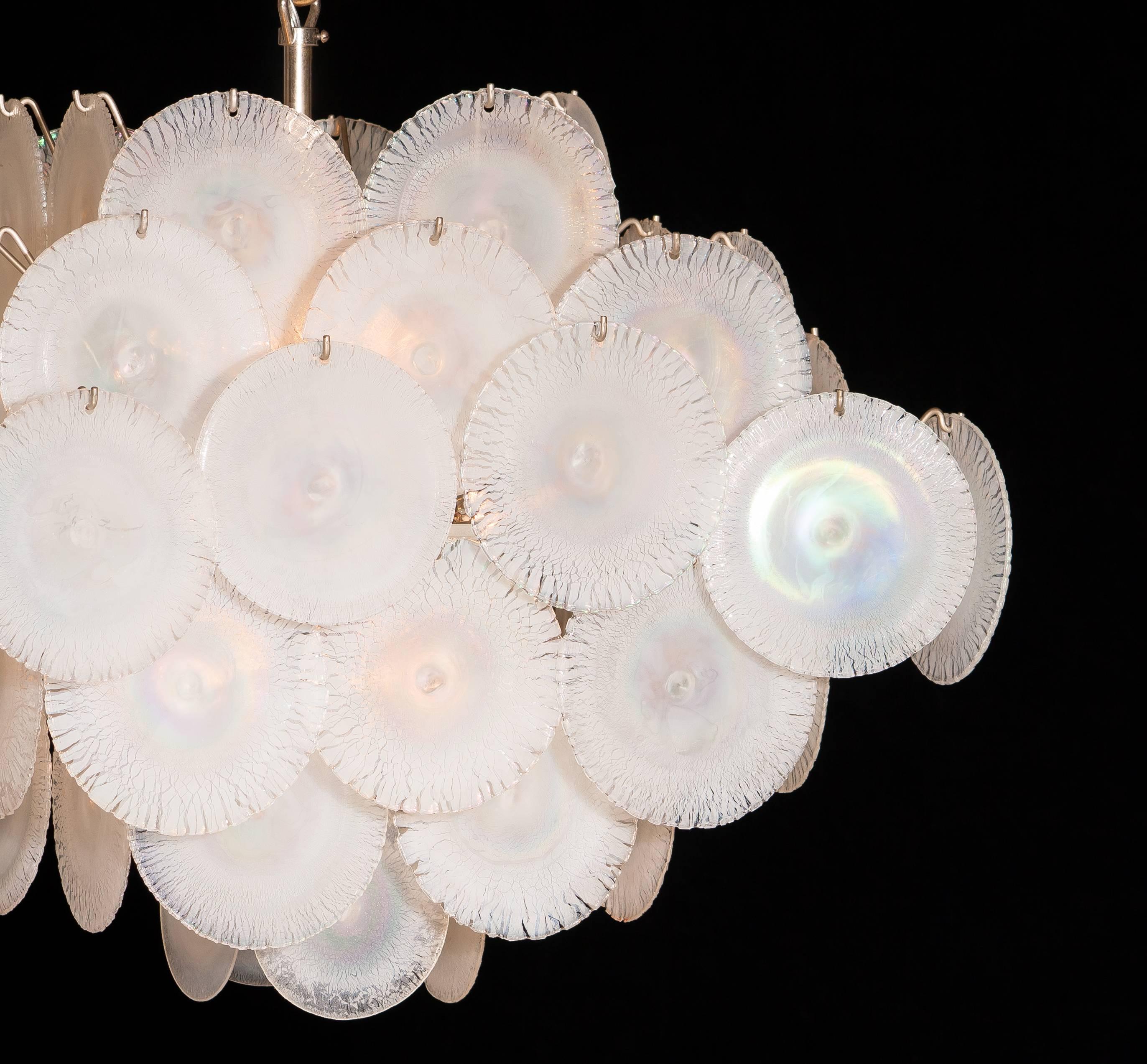 1960s, Set Gino Vistosi Chandeliers with White / Pearl Murano Crystal Discs 6