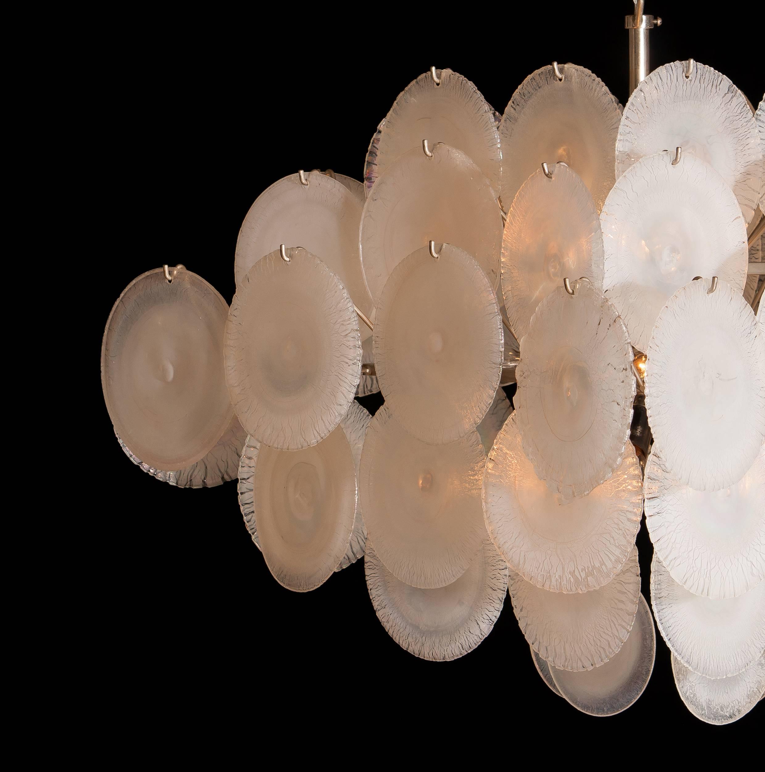 1960s, Set Gino Vistosi Chandeliers with White / Pearl Murano Crystal Discs 7