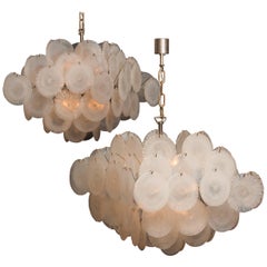 1960s, Set Gino Vistosi Chandeliers with White / Pearl Murano Crystal Discs