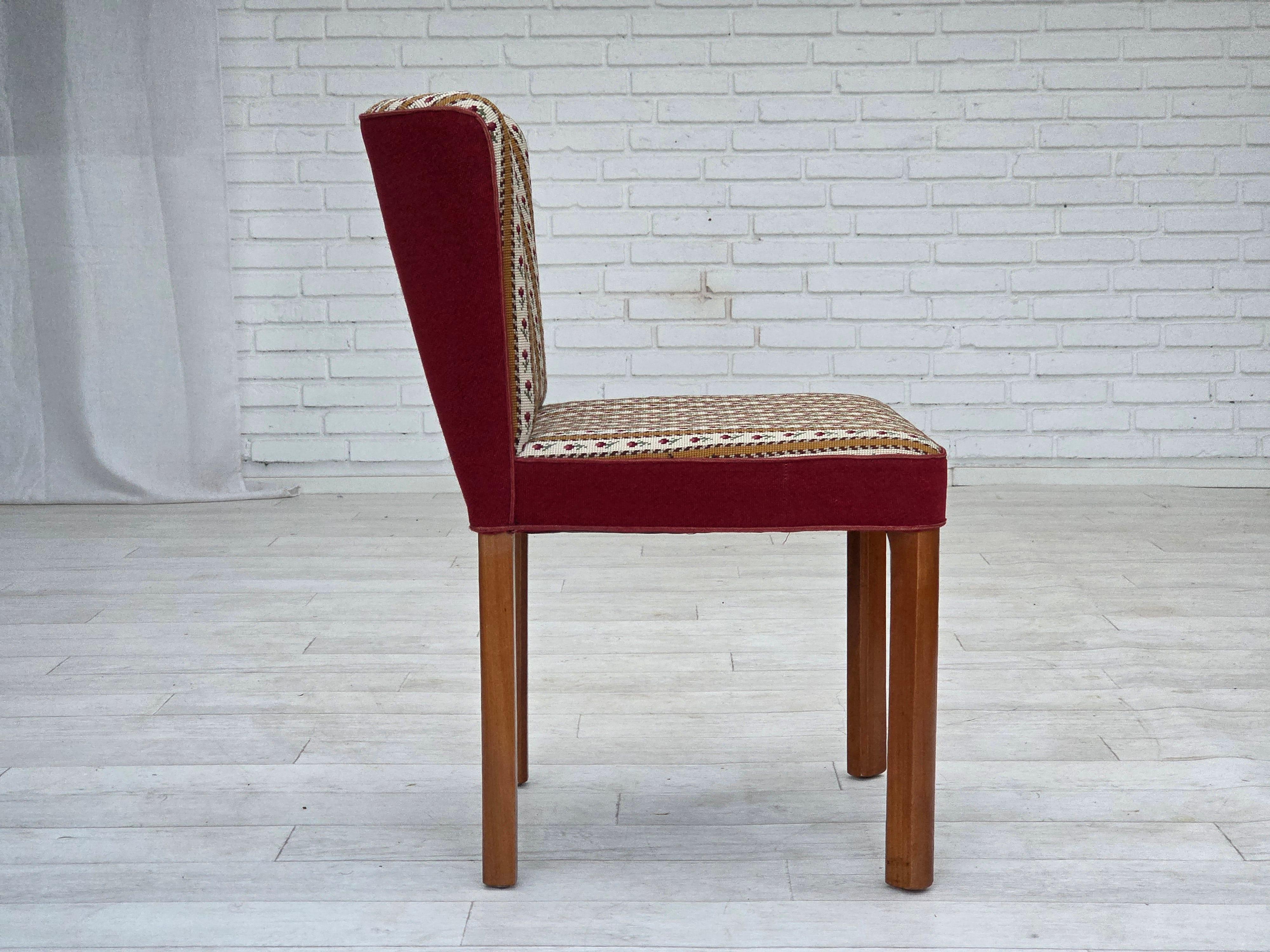 1960s, set of 2 Danish easy chairs, traditional Danish woven wool fabric. For Sale 2