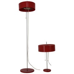 1960s Set of 2 Red Plastic Lamps, Czechoslovakia