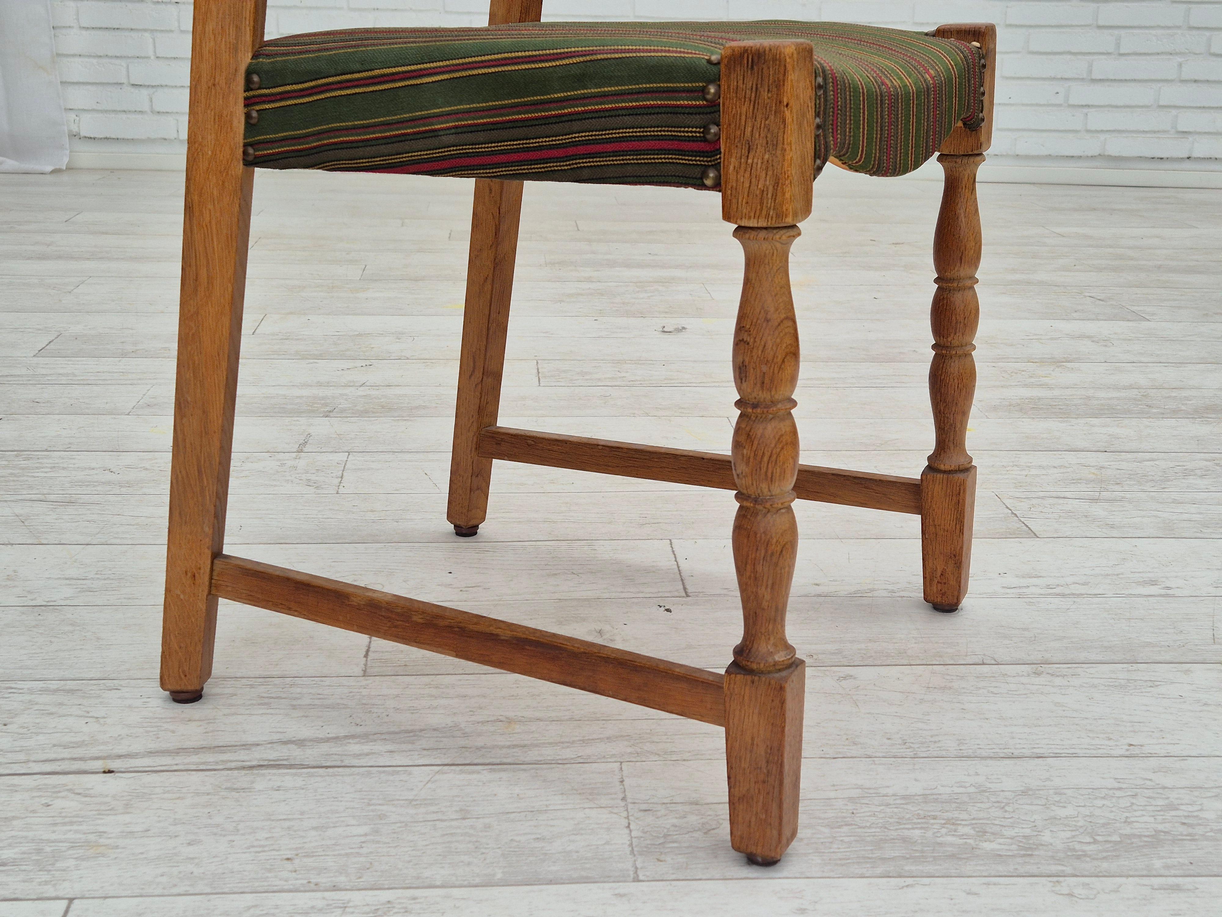 1960s, set of 3 dining Danish chairs, original condition, furniture wool, oak. 5