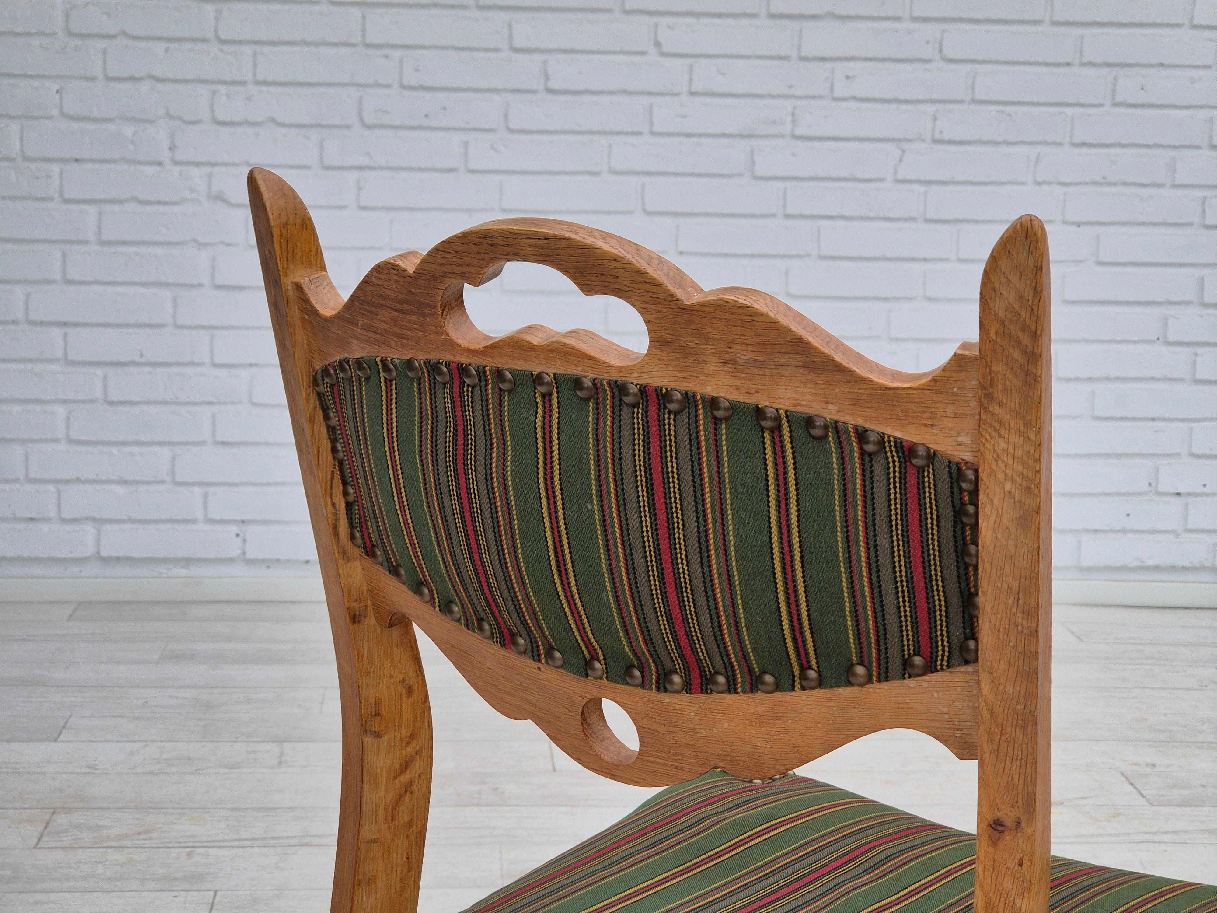 1960s, set of 3 dining Danish chairs, original condition, furniture wool, oak. 7
