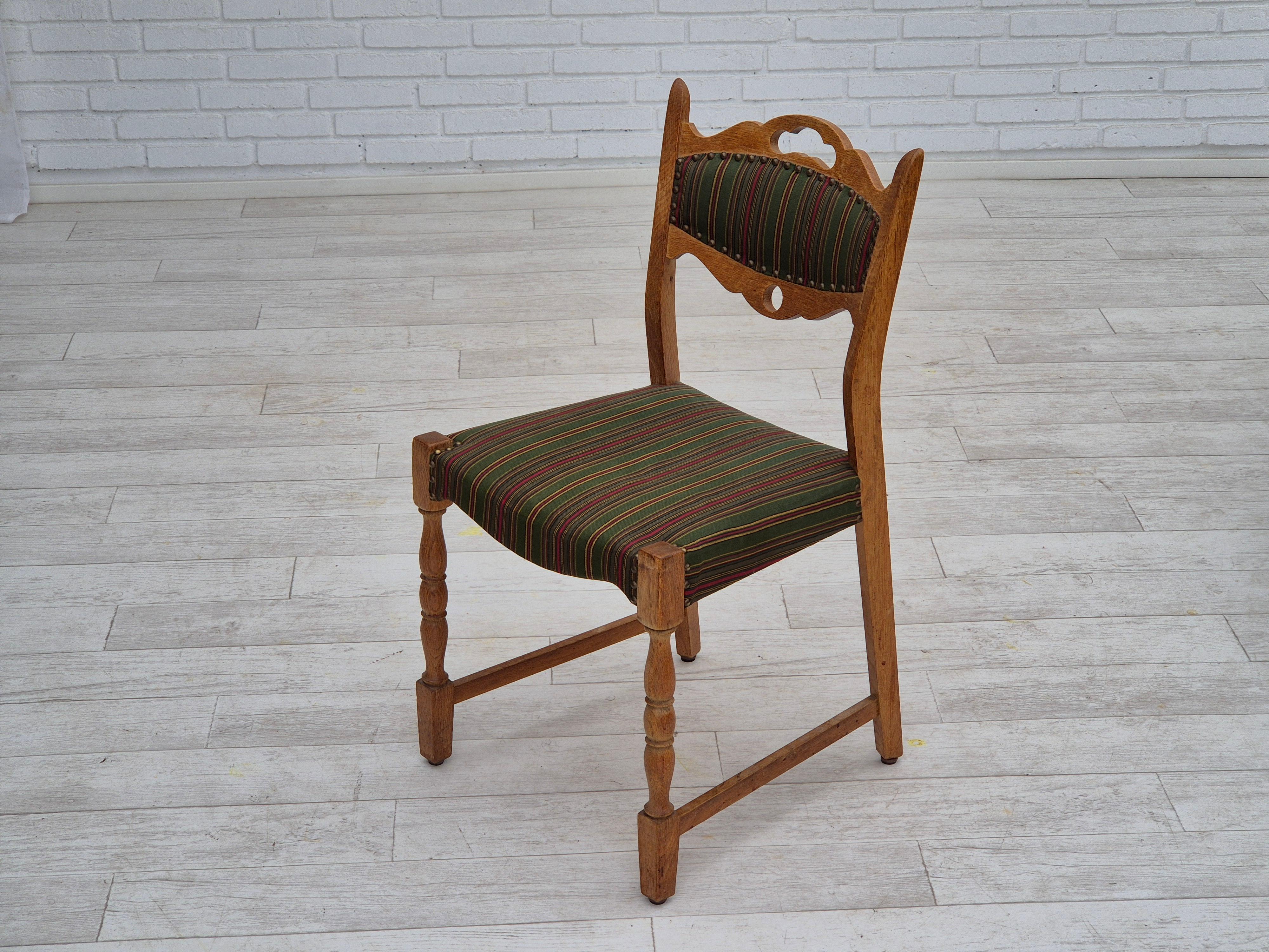 1960s, set of 3 dining Danish chairs, original condition, furniture wool, oak. 9