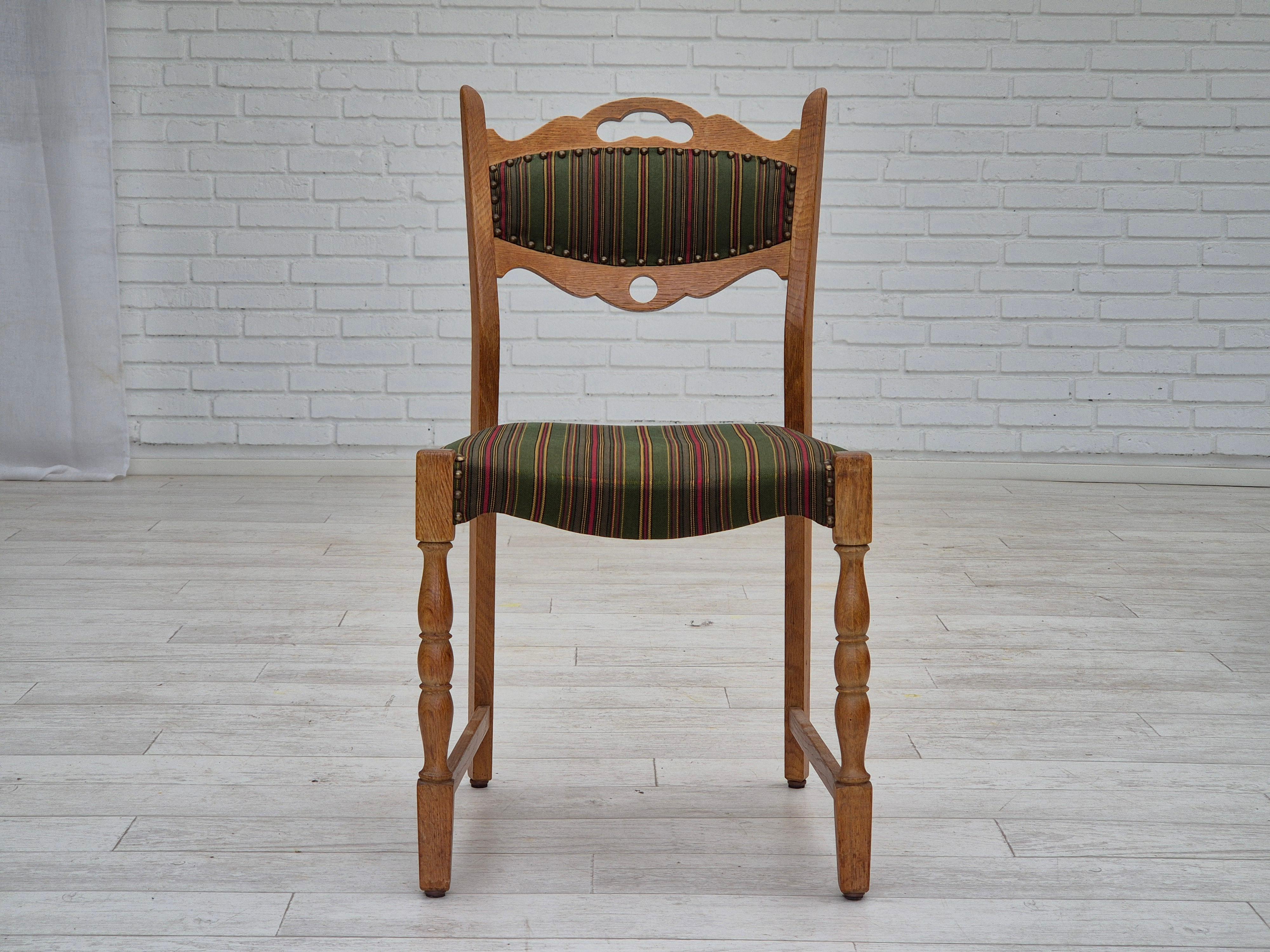 1960s, set of 3 dining Danish chairs, original condition, furniture wool, oak. 1