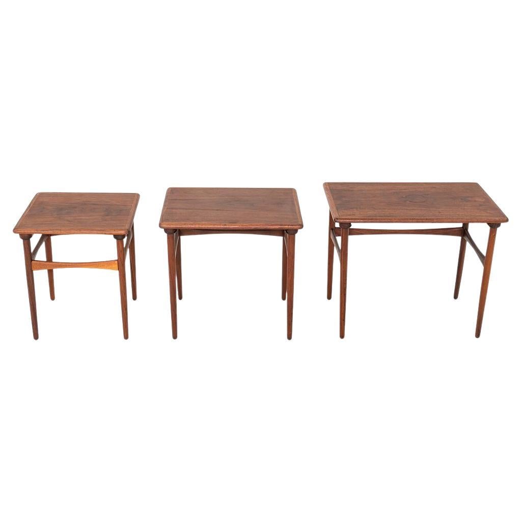 1960s Set of 3 Kai Kristiansen Skovmand & Andersen Danish Nesting Tables, Teak For Sale