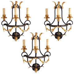 1960s Set of 3 Maison Honore Neoclassical Sconces