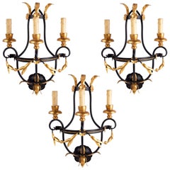 1960s Set of 3 Maison Honore Neoclassical Sconces