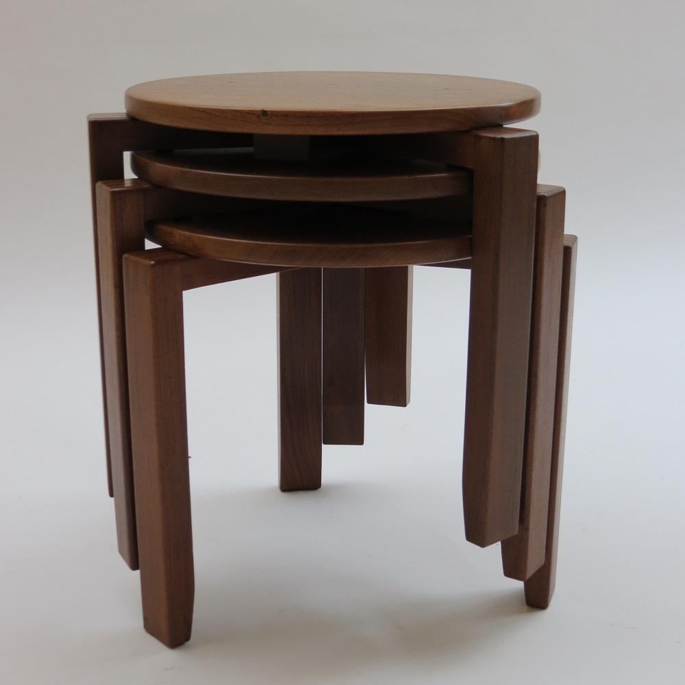Machine-Made 1960s Set of 3 Midcentury Stacking Tables in Afrormosia and Teak