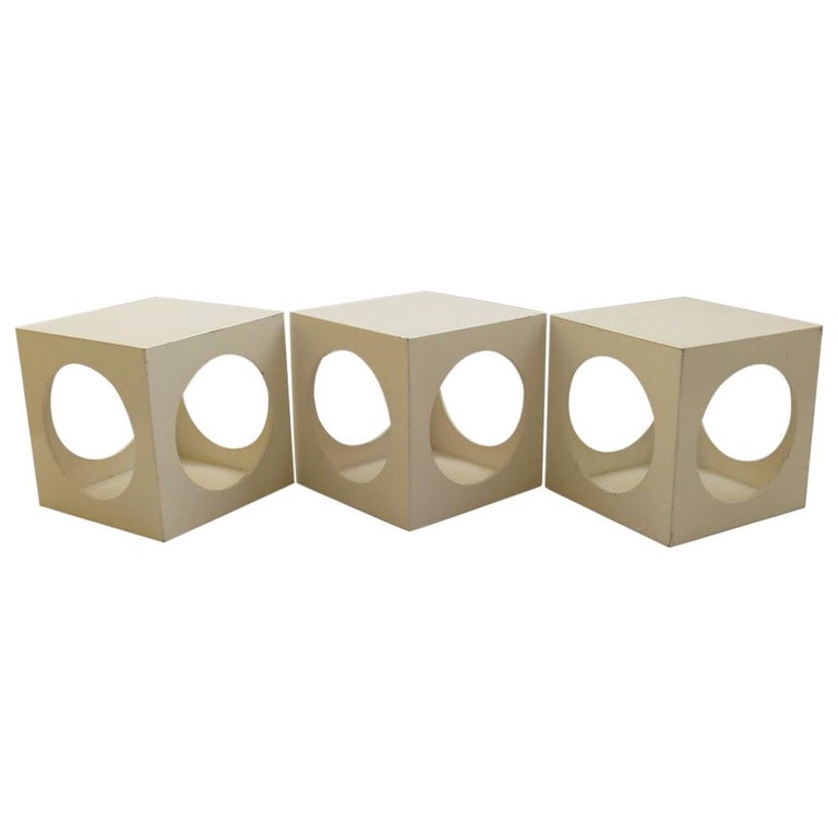 1960s Set of 3 White Cube Box Tables Nightstand Storage Boxes at 1stDibs