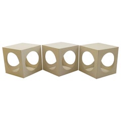 1960s Set of 3 White Cube Box Tables Nightstand Storage Boxes