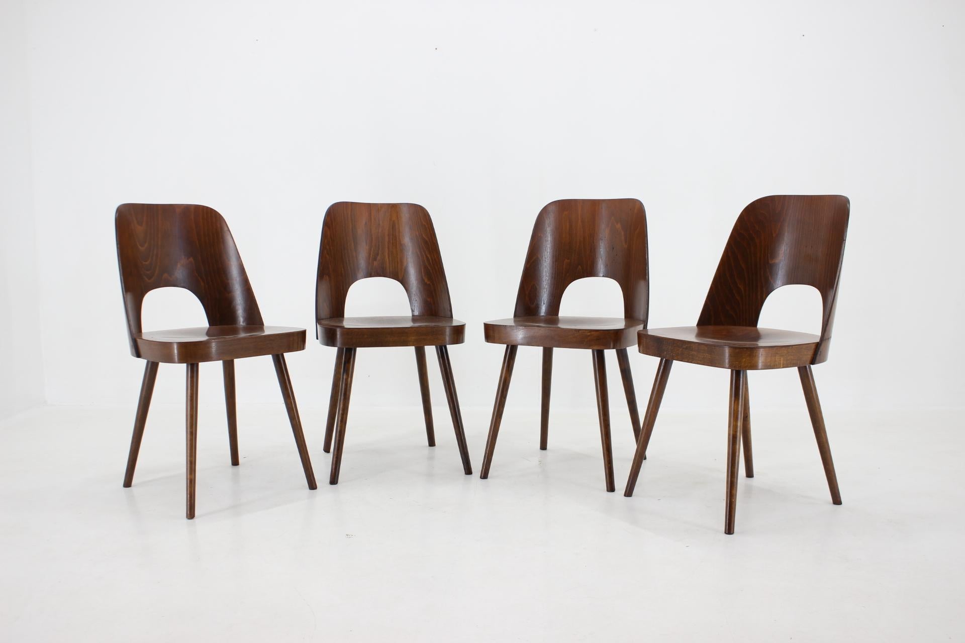 Mid-Century Modern 1960s Set of 4 Dining Chairs by Oswald Haerdtl, Czechoslovakia For Sale