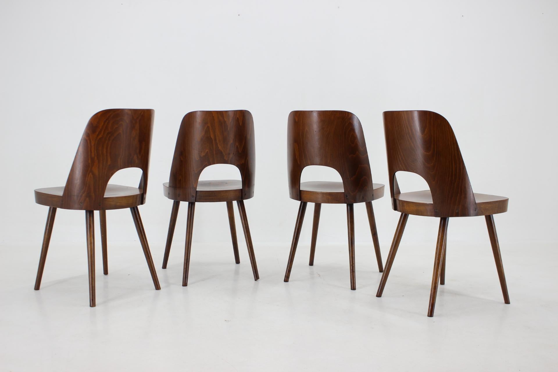 1960s Set of 4 Dining Chairs by Oswald Haerdtl, Czechoslovakia In Good Condition For Sale In Praha, CZ