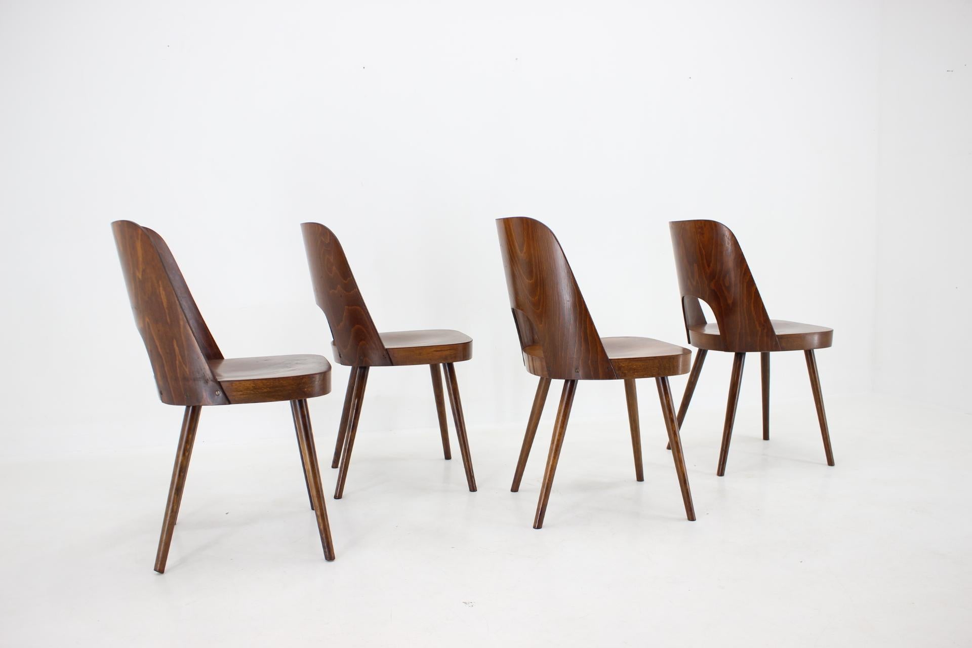 Wood 1960s Set of 4 Dining Chairs by Oswald Haerdtl, Czechoslovakia For Sale